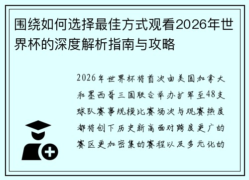 围绕如何选择最佳方式观看2026年世界杯的深度解析指南与攻略